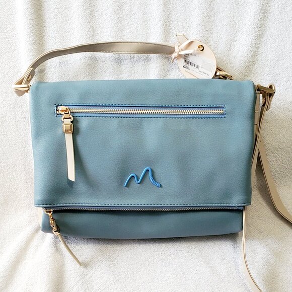 MATMAZEL "Katerina" Two Compartment- Crossbody Purse- Handbag- Blue & Cream - Picture 5 of 12